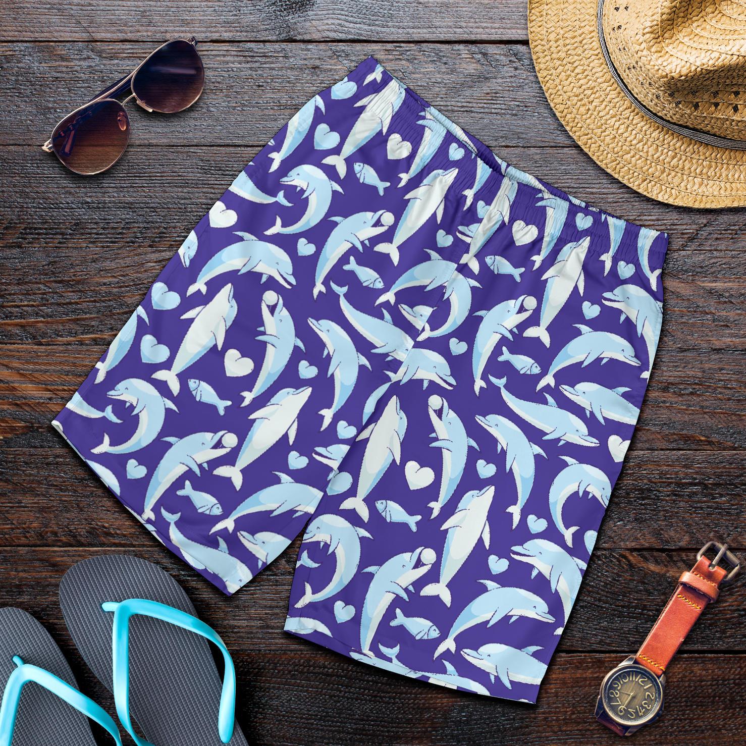 Dolphin Smile Print Pattern Mens Shorts-JTAMIGO.COM