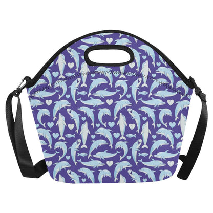 Dolphin Smile Print Pattern Neoprene Lunch Bag (Model 1669)(Large)-JTAMIGO.COM