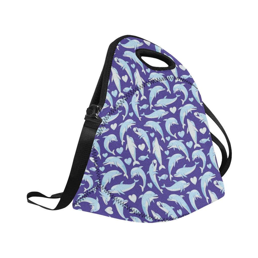 Dolphin Smile Print Pattern Neoprene Lunch Bag (Model 1669)(Large)-JTAMIGO.COM