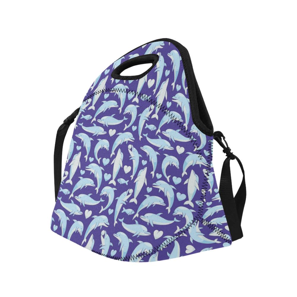 Dolphin Smile Print Pattern Neoprene Lunch Bag (Model 1669)(Large)-JTAMIGO.COM