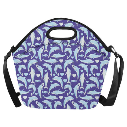 Dolphin Smile Print Pattern Neoprene Lunch Bag (Model 1669)(Large)-JTAMIGO.COM