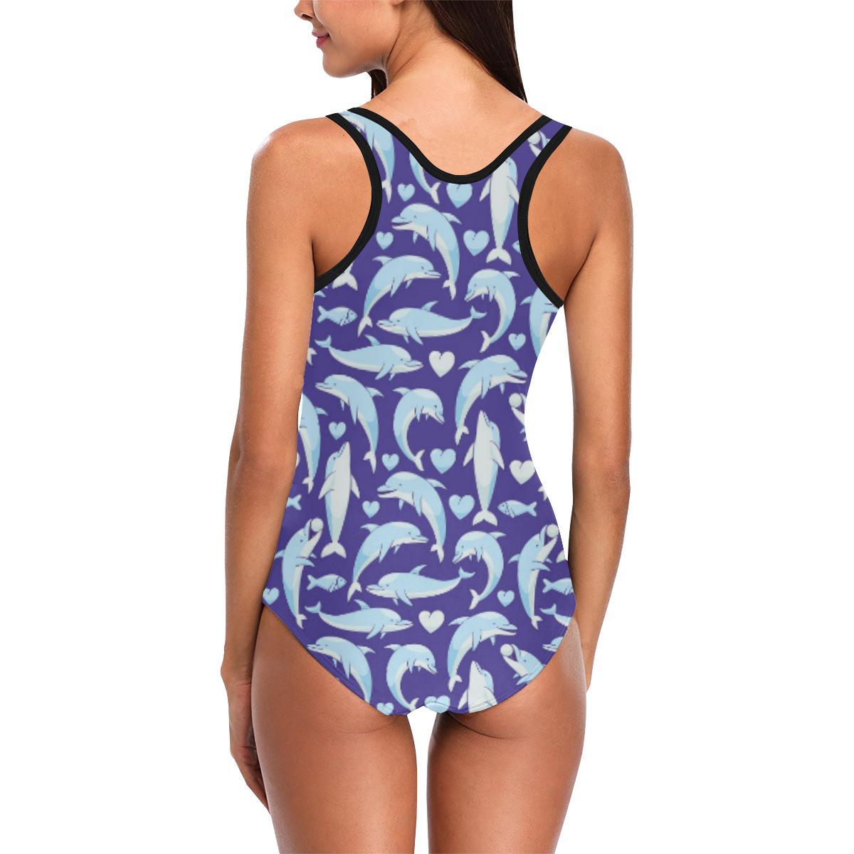 Dolphin Smile Print Pattern One Piece Swimsuit-JTAMIGO.COM