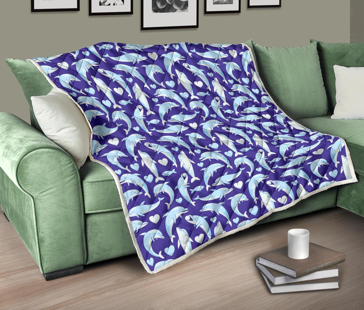 Dolphin Smile Print Pattern Premium Quilt-JTAMIGO.COM