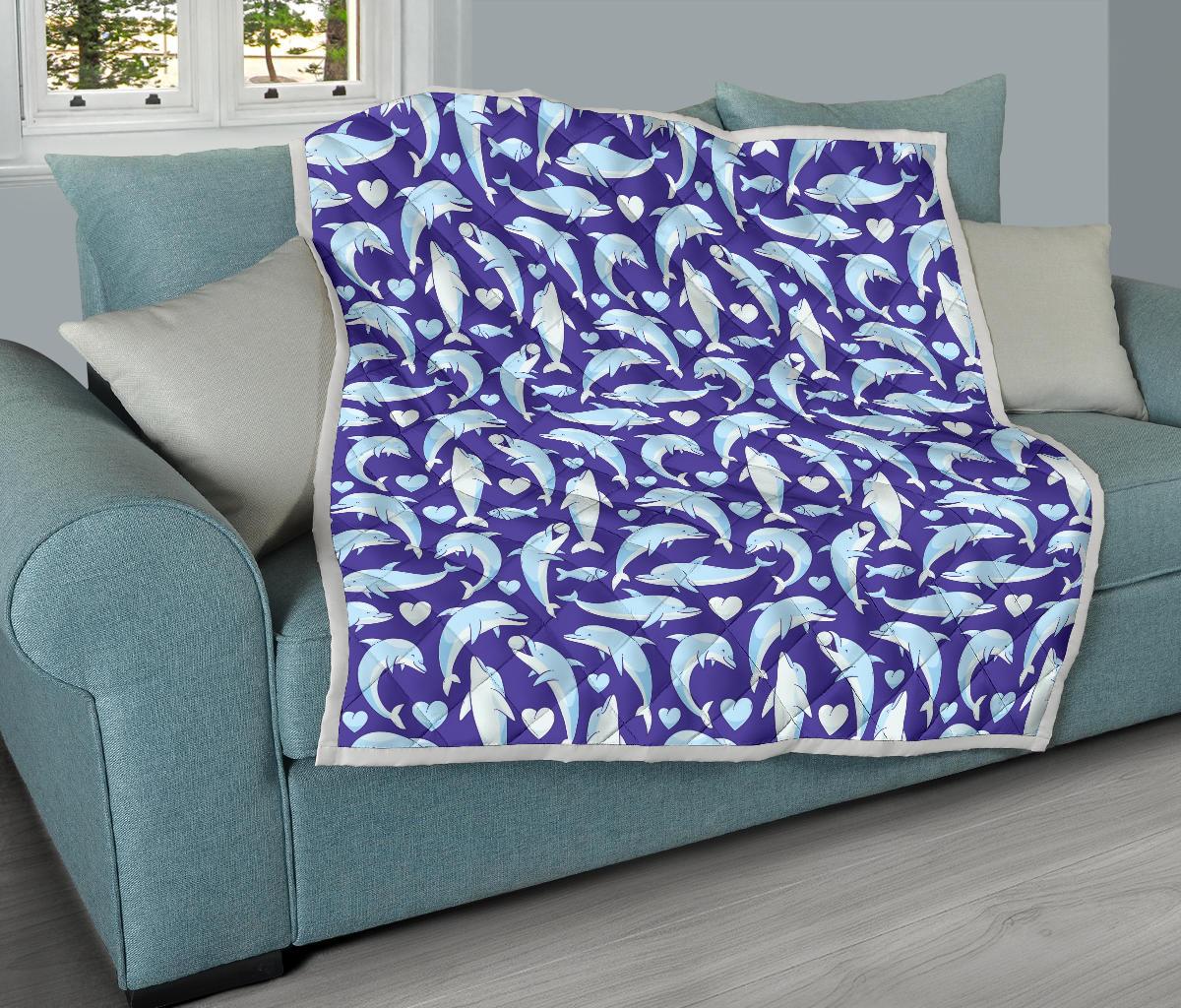 Dolphin Smile Print Pattern Premium Quilt-JTAMIGO.COM