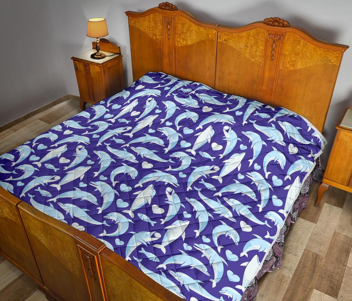 Dolphin Smile Print Pattern Premium Quilt-JTAMIGO.COM