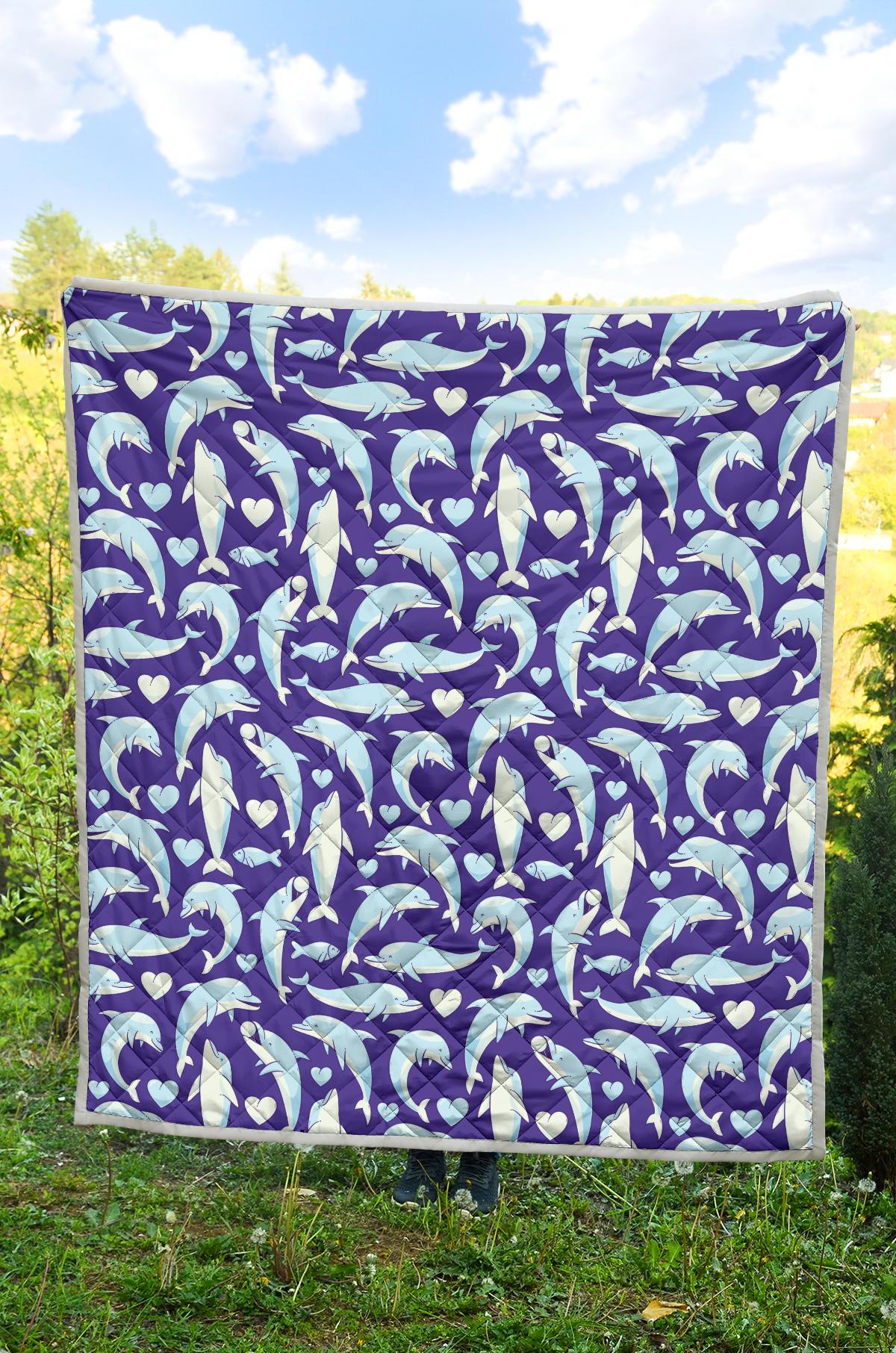 Dolphin Smile Print Pattern Premium Quilt-JTAMIGO.COM