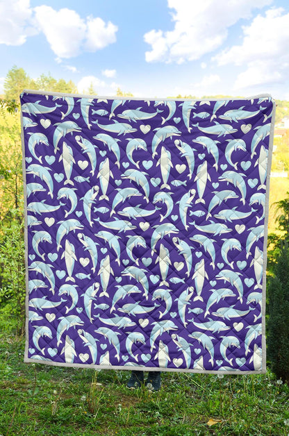 Dolphin Smile Print Pattern Premium Quilt-JTAMIGO.COM