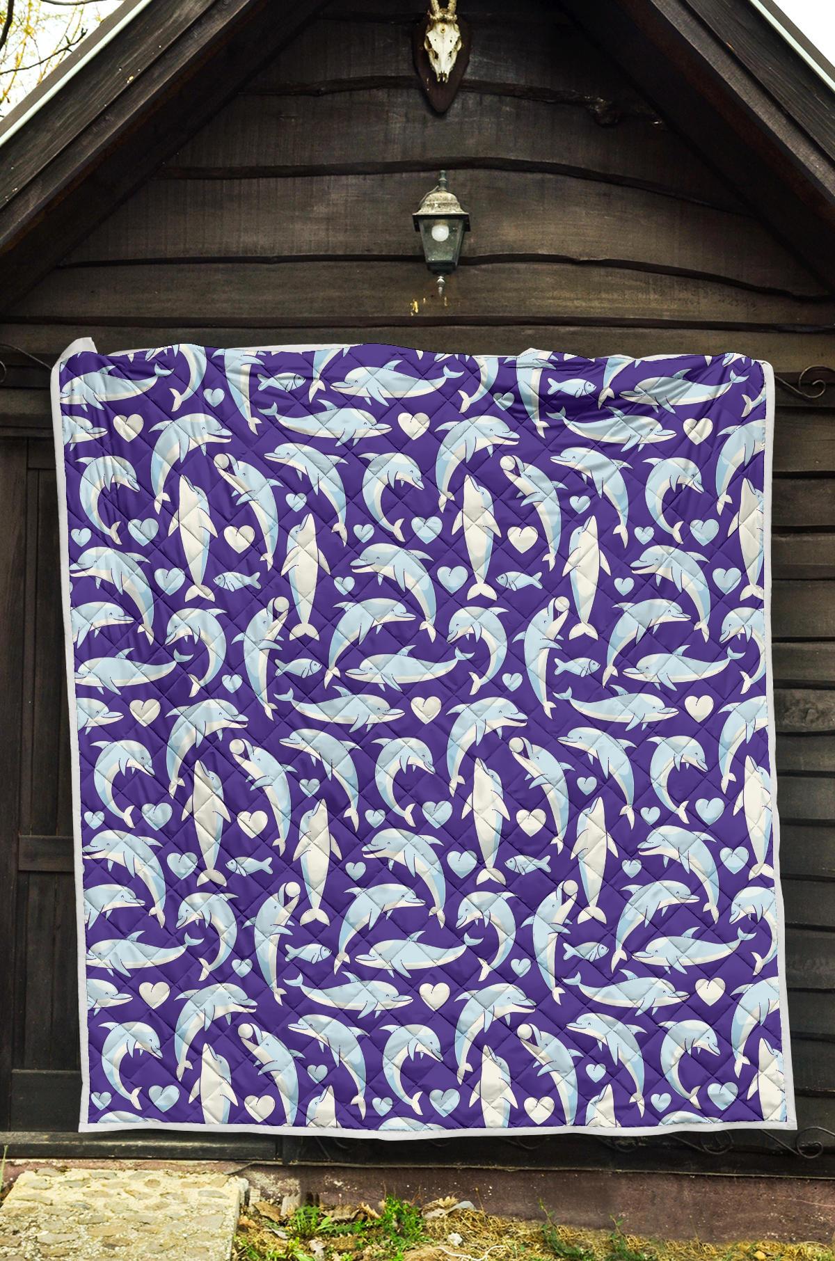 Dolphin Smile Print Pattern Premium Quilt-JTAMIGO.COM