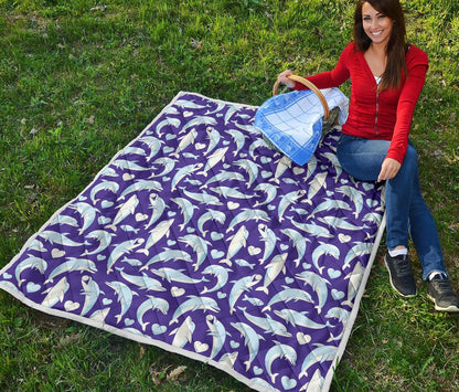 Dolphin Smile Print Pattern Premium Quilt-JTAMIGO.COM