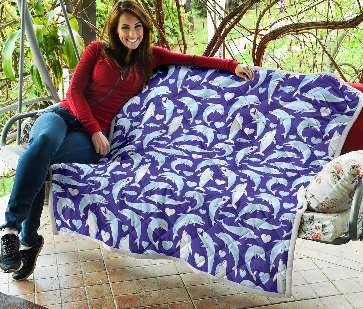 Dolphin Smile Print Pattern Premium Quilt-JTAMIGO.COM