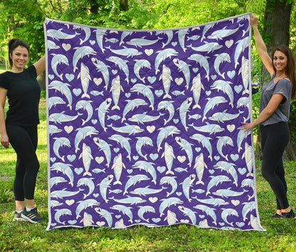 Dolphin Smile Print Pattern Premium Quilt-JTAMIGO.COM