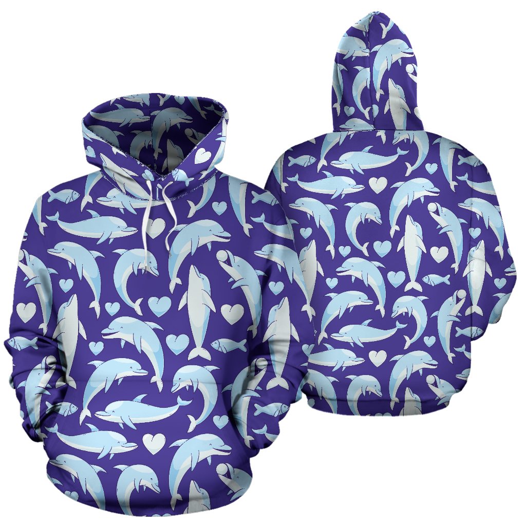 Dolphin Smile Print Pattern Pullover Hoodie