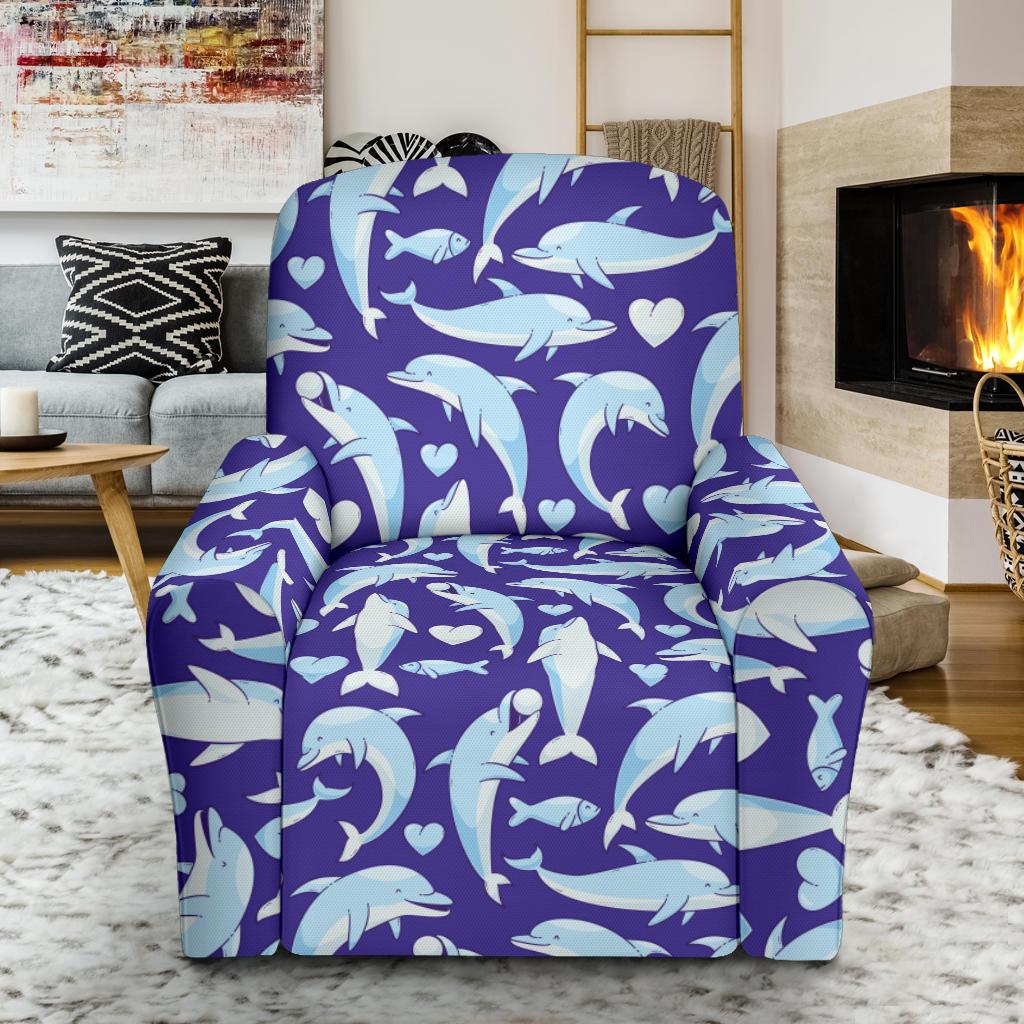 Dolphin Smile Print Pattern Single Sofa Slipcover -JTAMIGO.COM