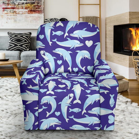 Dolphin Smile Print Pattern Single Sofa Slipcover -JTAMIGO.COM