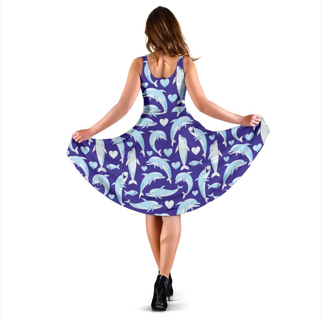 Dolphin Smile Print Pattern Sleeveless Dress