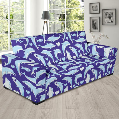 Dolphin Smile Print Pattern Sofa Slipcover-JTAMIGO.COM