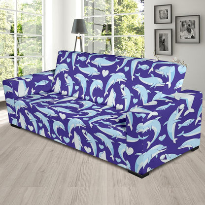 Dolphin Smile Print Pattern Sofa Slipcover-JTAMIGO.COM