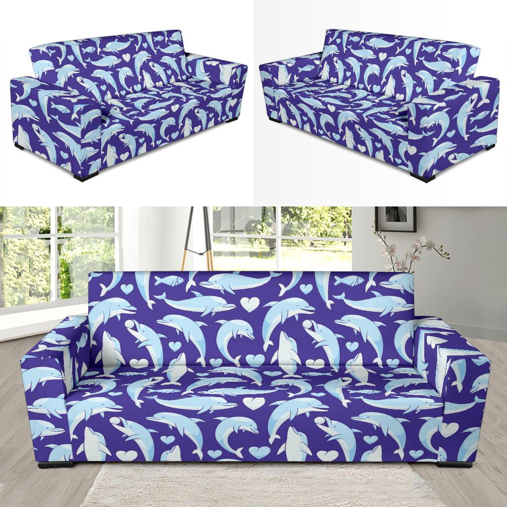 Dolphin Smile Print Pattern Sofa Slipcover-JTAMIGO.COM