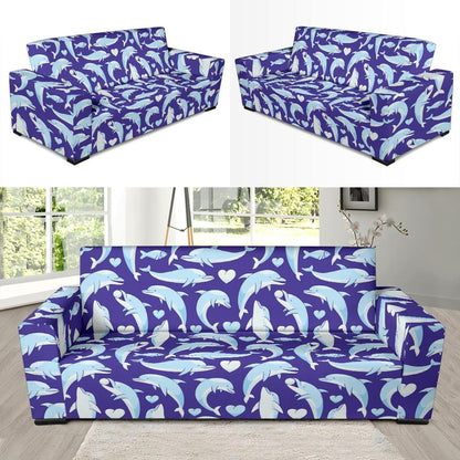 Dolphin Smile Print Pattern Sofa Slipcover-JTAMIGO.COM