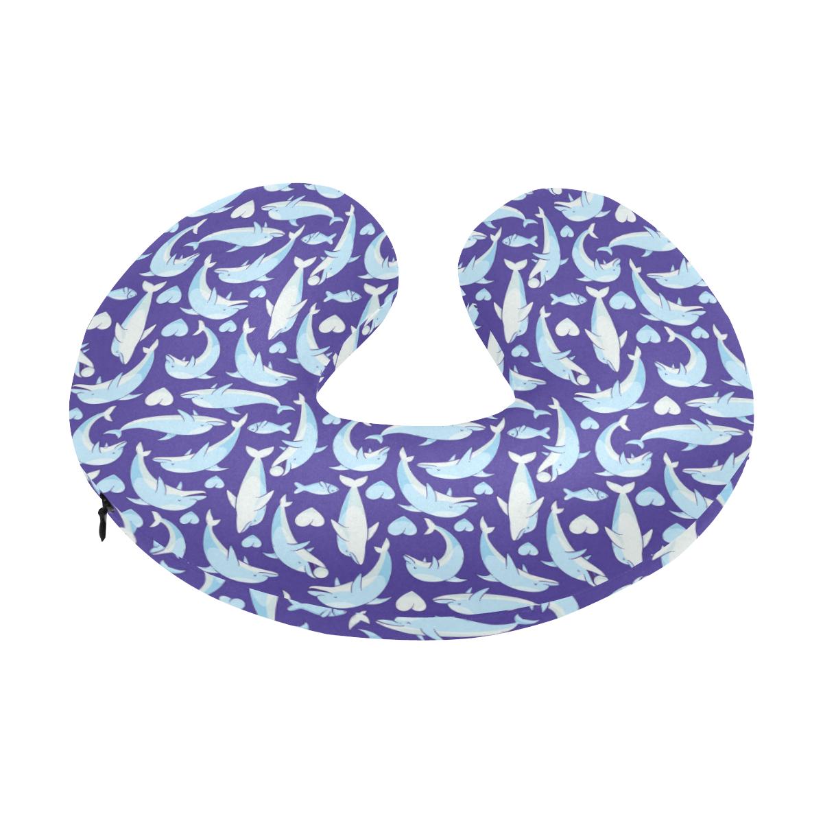 Dolphin Smile Print Pattern U-Shaped Travel Neck Pillow-JTAMIGO.COM