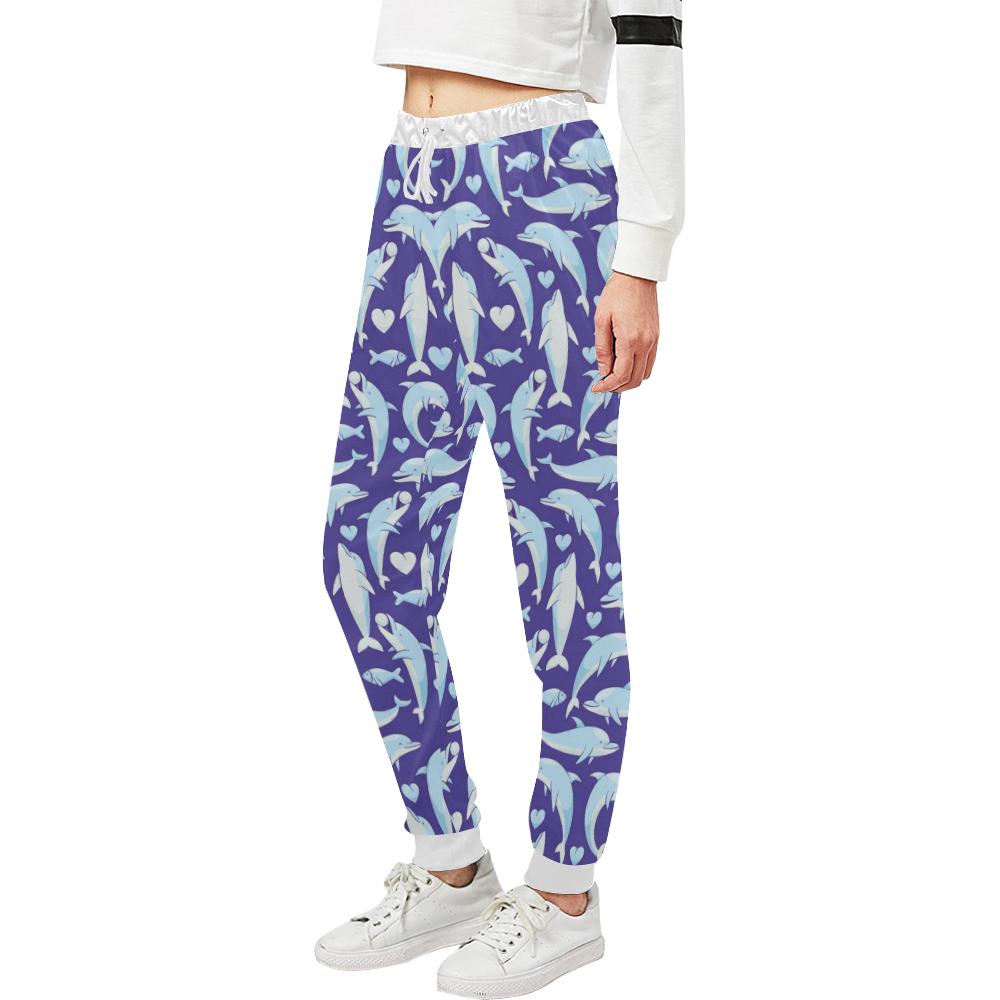 Dolphin Smile Print Pattern Unisex Casual Sweatpants (Model L11)-JTAMIGO.COM