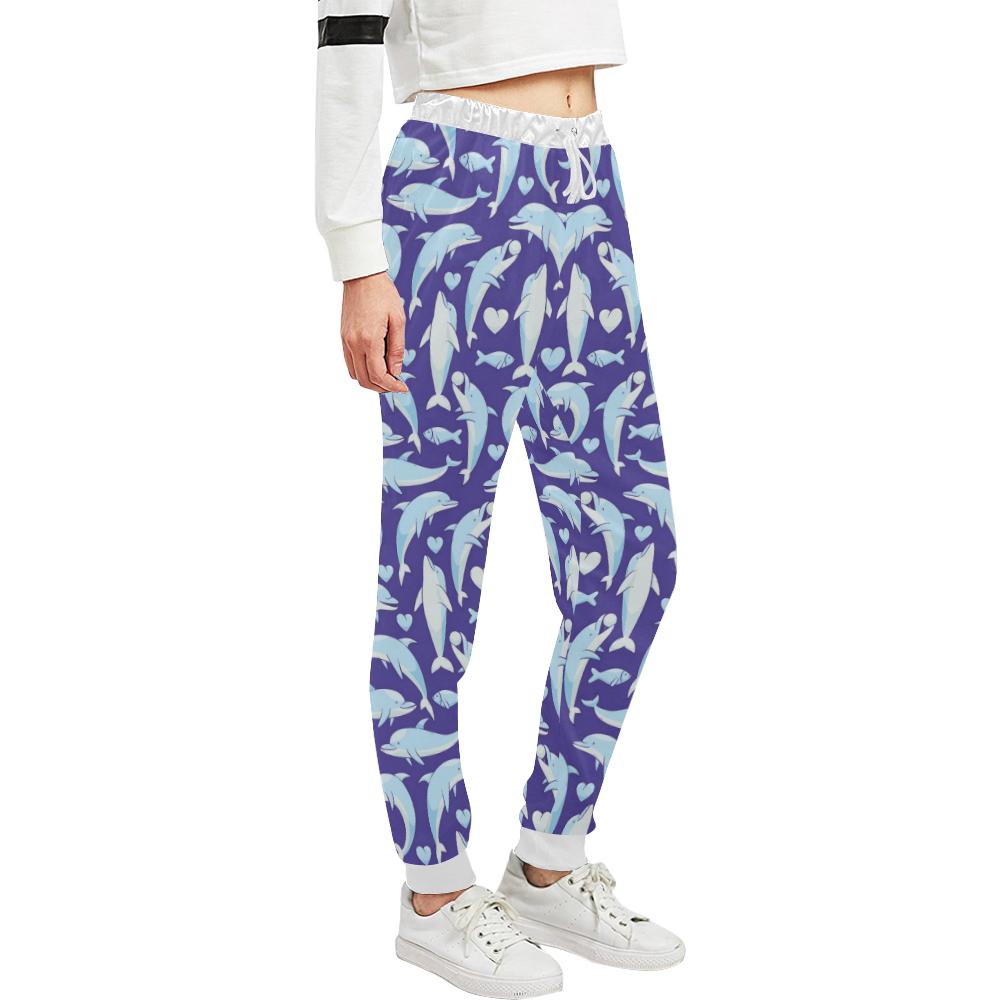 Dolphin Smile Print Pattern Unisex Casual Sweatpants (Model L11)-JTAMIGO.COM