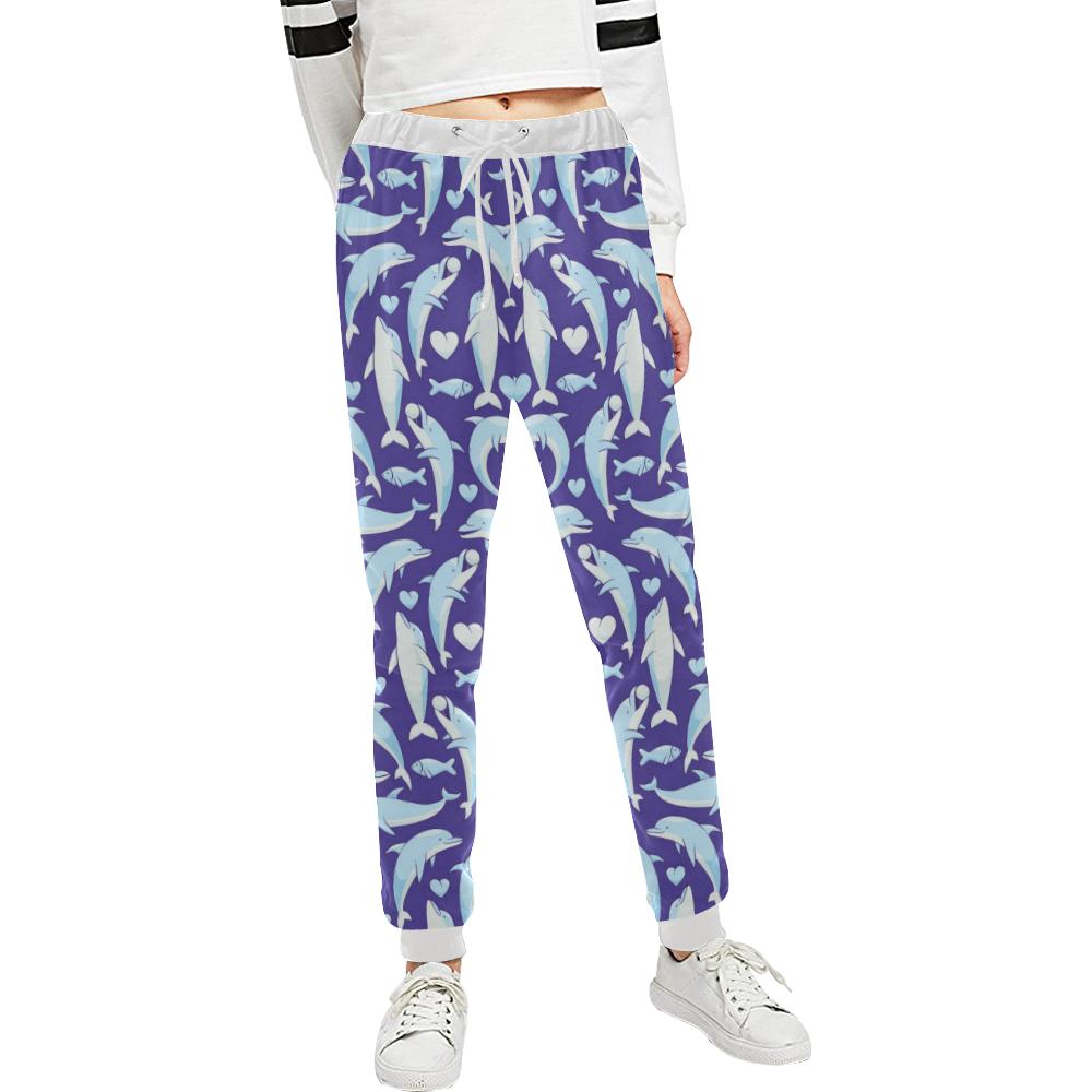 Dolphin Smile Print Pattern Unisex Casual Sweatpants (Model L11)-JTAMIGO.COM