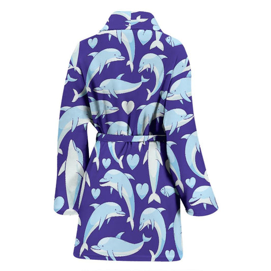 Dolphin Smile Print Pattern Women Bath Robe-JTAMIGO.COM