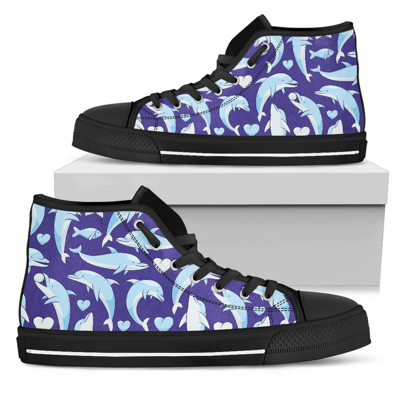 Dolphin Smile Print Pattern Women High Top Shoes