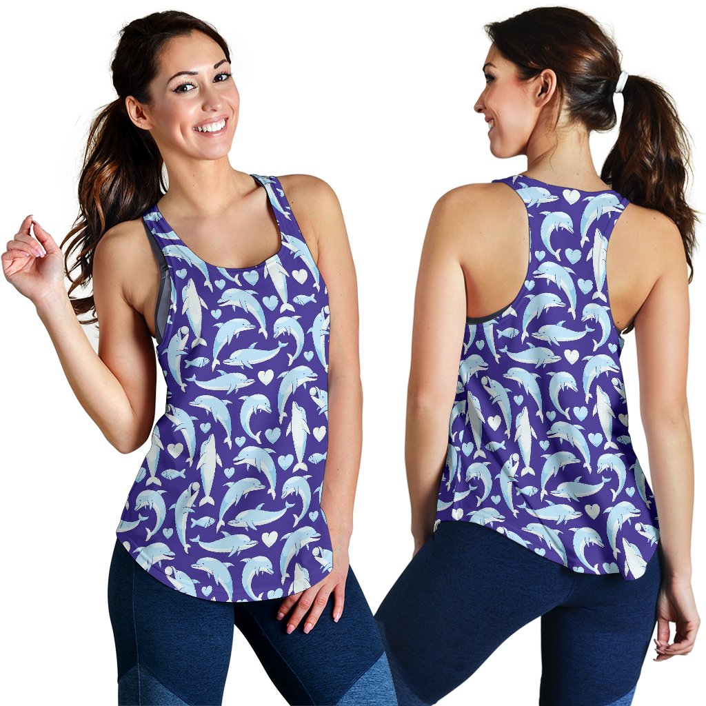 Dolphin Smile Print Pattern Women Racerback Tank Top