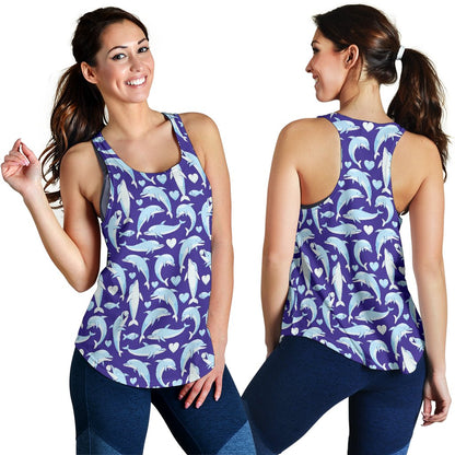 Dolphin Smile Print Pattern Women Racerback Tank Top