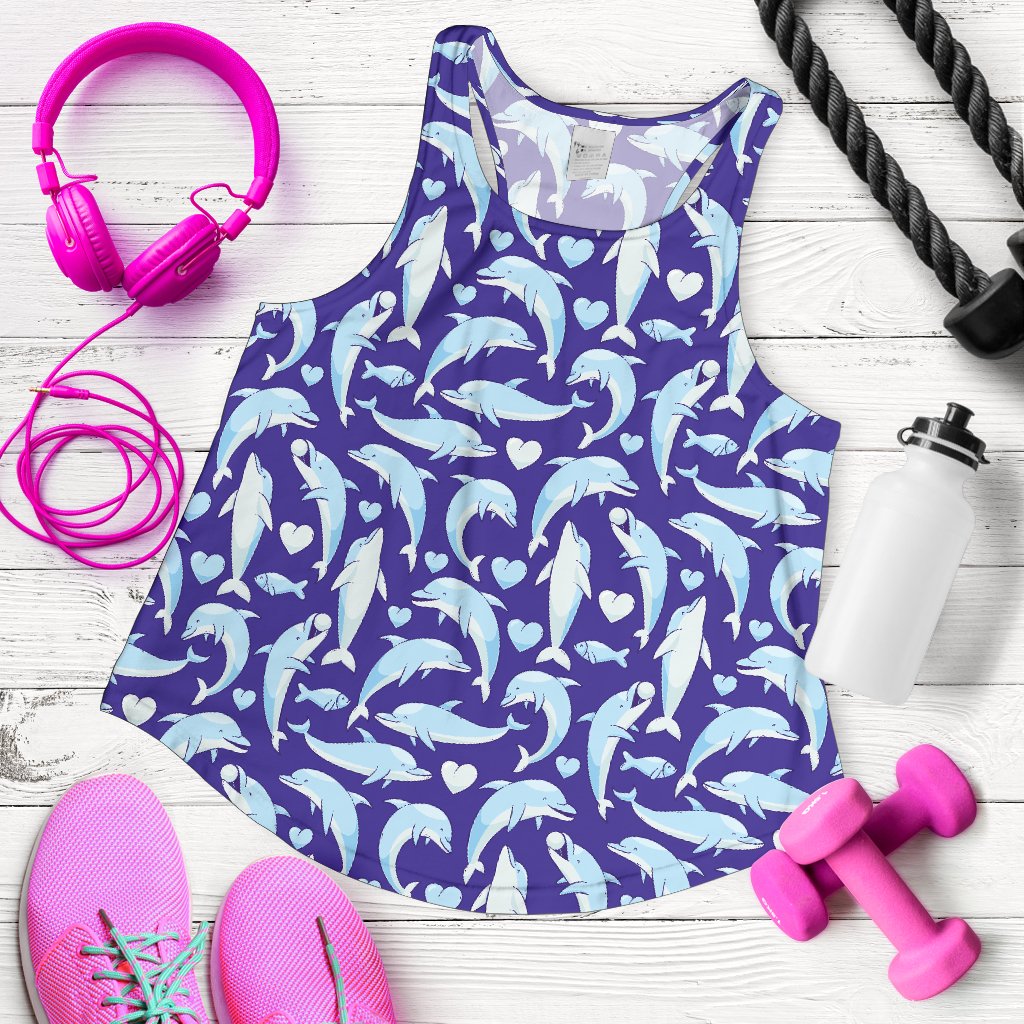 Dolphin Smile Print Pattern Women Racerback Tank Top