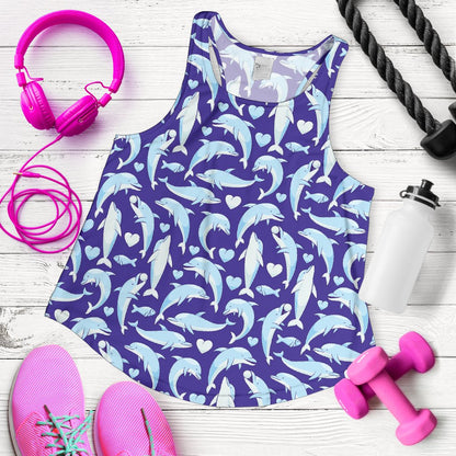 Dolphin Smile Print Pattern Women Racerback Tank Top
