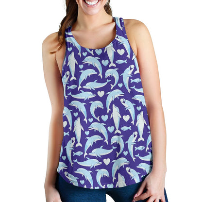Dolphin Smile Print Pattern Women Racerback Tank Top