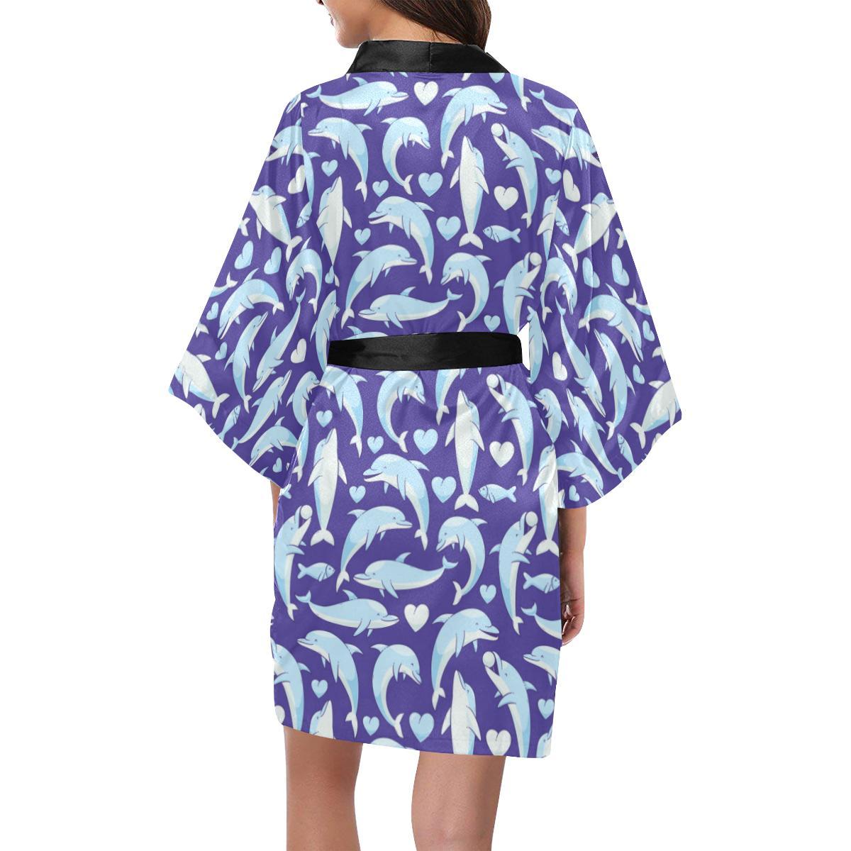 Dolphin Smile Print Pattern Women Short Kimono Robe