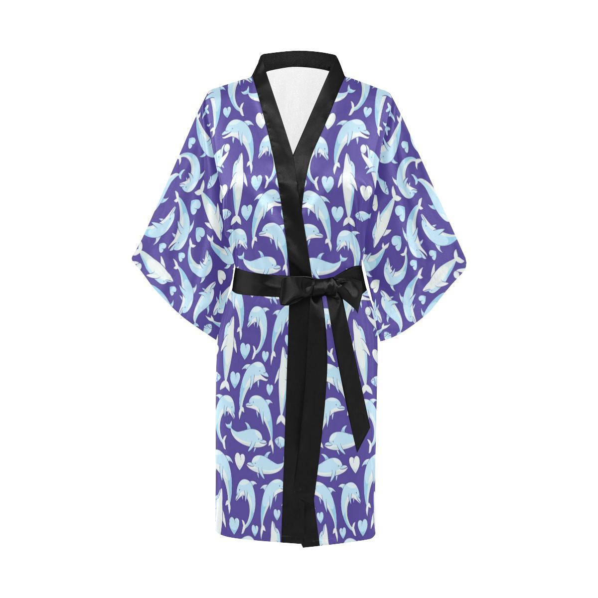 Dolphin Smile Print Pattern Women Short Kimono Robe