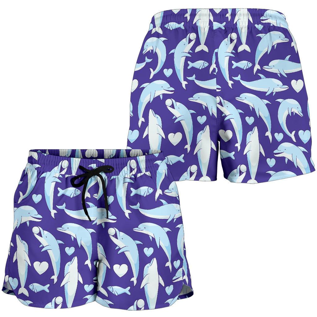 Dolphin Smile Print Pattern Women Shorts-JTAMIGO.COM