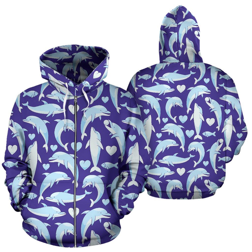Dolphin Smile Print Pattern Zip Up Hoodie
