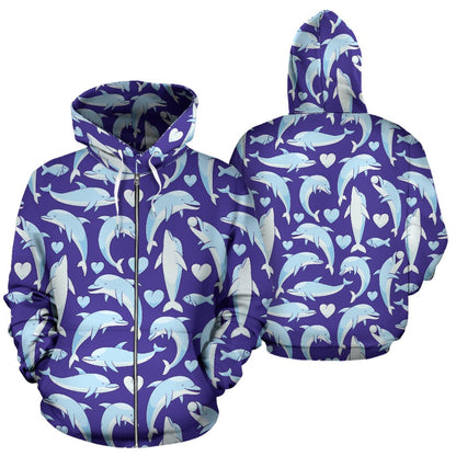 Dolphin Smile Print Pattern Zip Up Hoodie