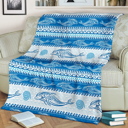 Dolphin Tribal Print Pattern Fleece Blanket