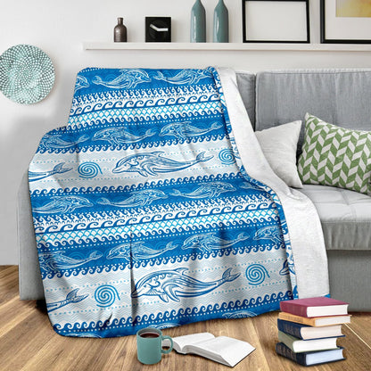Dolphin Tribal Print Pattern Fleece Blanket