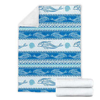 Dolphin Tribal Print Pattern Fleece Blanket