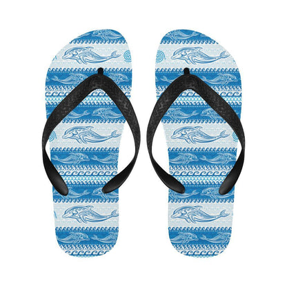 Dolphin Tribal Print Pattern Flip Flops-JTAMIGO.COM