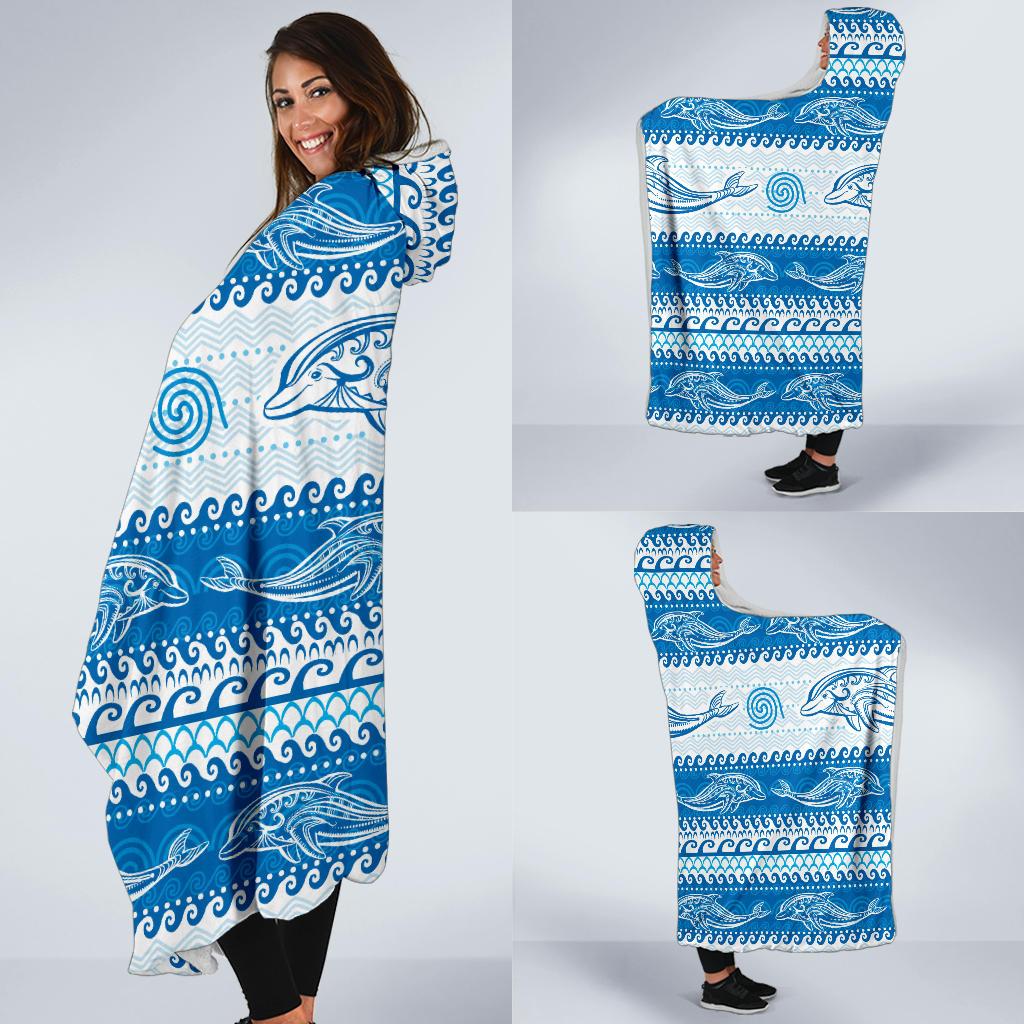 Dolphin Tribal Print Pattern Hooded Blanket-JTAMIGO.COM