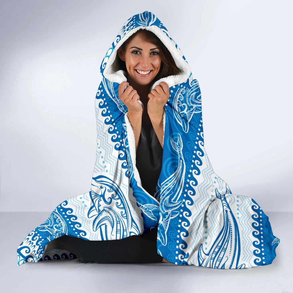 Dolphin Tribal Print Pattern Hooded Blanket-JTAMIGO.COM