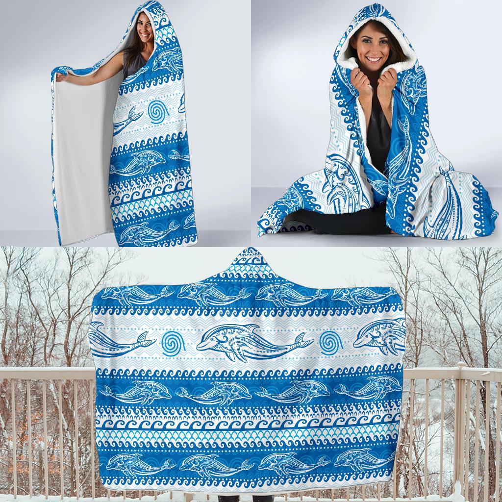 Dolphin Tribal Print Pattern Hooded Blanket-JTAMIGO.COM