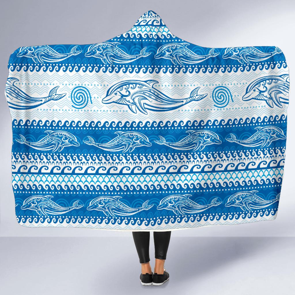 Dolphin Tribal Print Pattern Hooded Blanket-JTAMIGO.COM