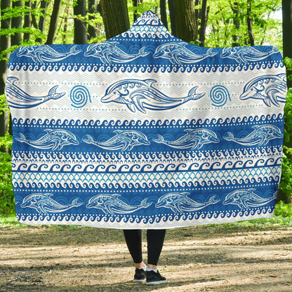 Dolphin Tribal Print Pattern Hooded Blanket-JTAMIGO.COM