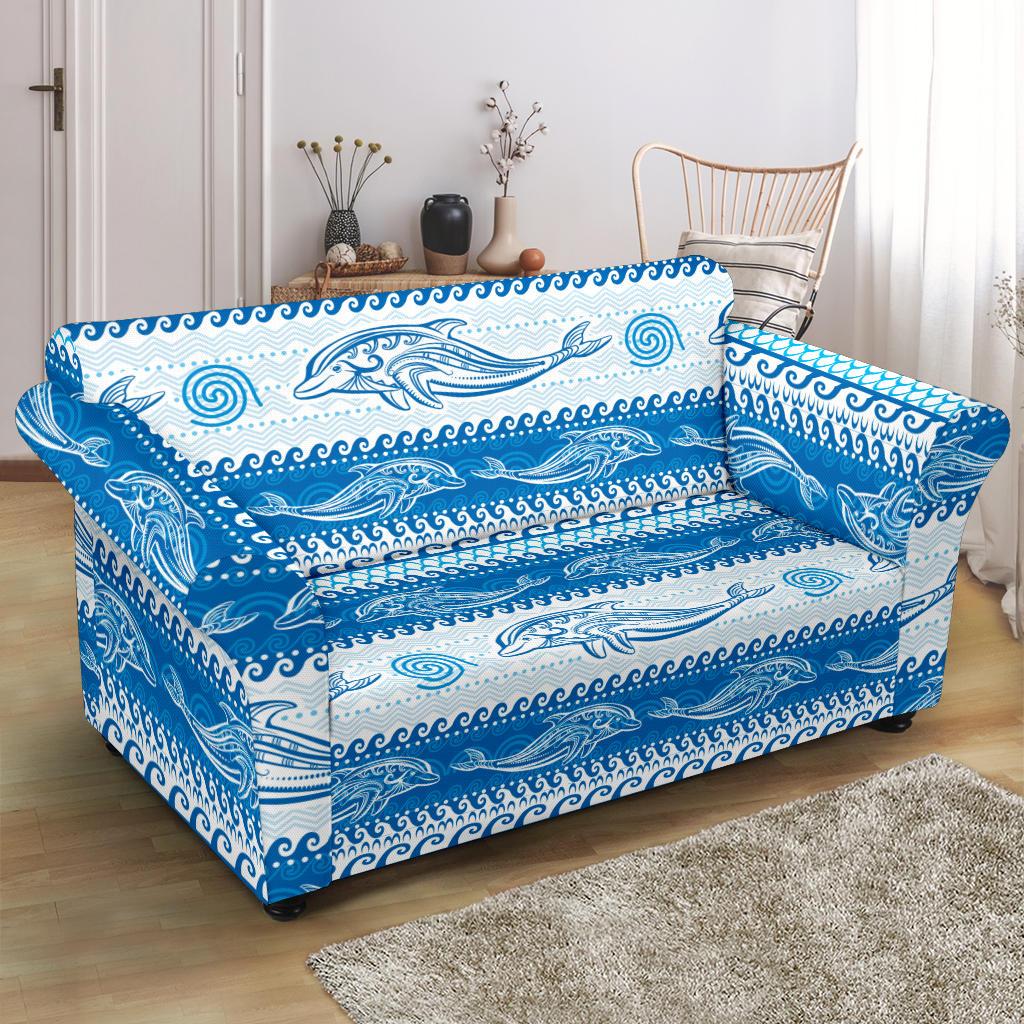 Dolphin Tribal Print Pattern Loveseat Slipcover-JTAMIGO.COM