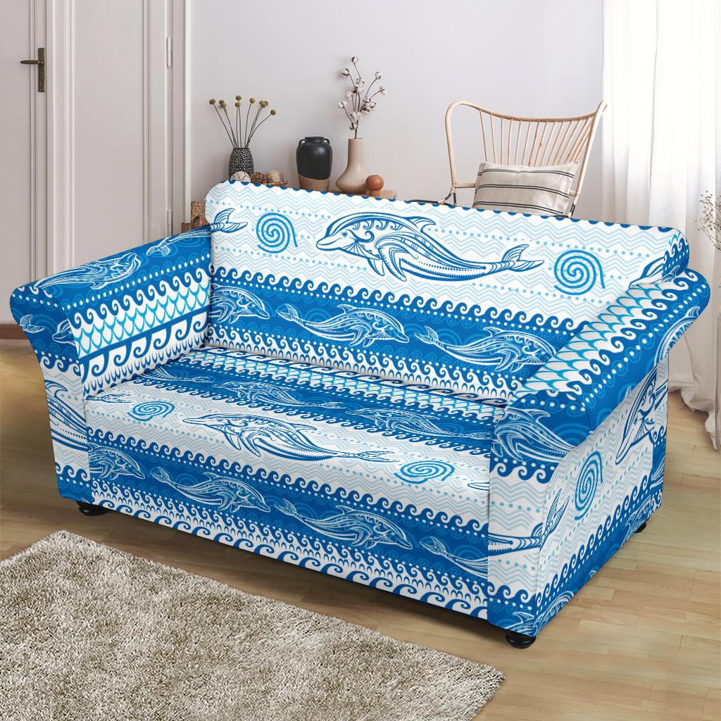 Dolphin Tribal Print Pattern Loveseat Slipcover-JTAMIGO.COM